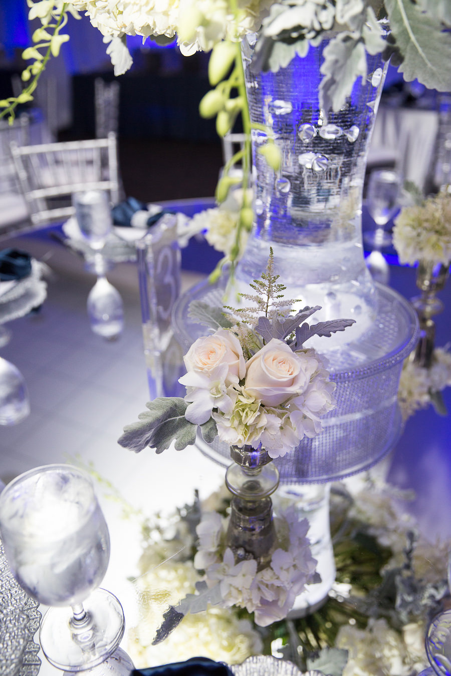 Wedding Reception Table Decor with Ivory Floral Centerpieces