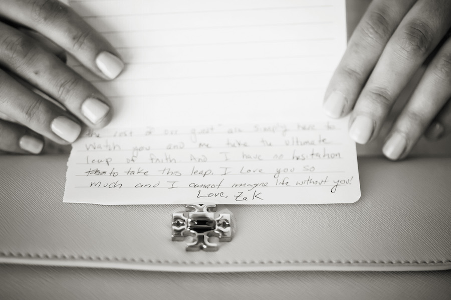Getting Ready: Groom's Note To Bride on Wedding Day Portrait