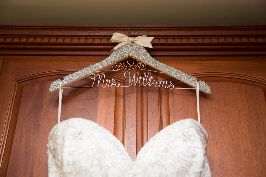 Ivory, Beaded Strapless Wedding Dress on Personalized Wedding Hanger