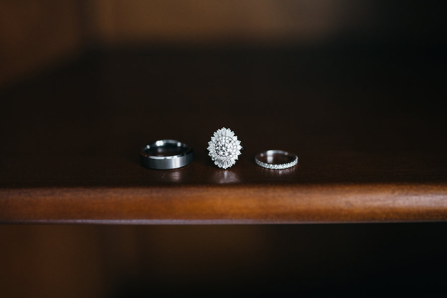 Bride and Groom Wedding and Art-Deco Inspired Engagement Rings