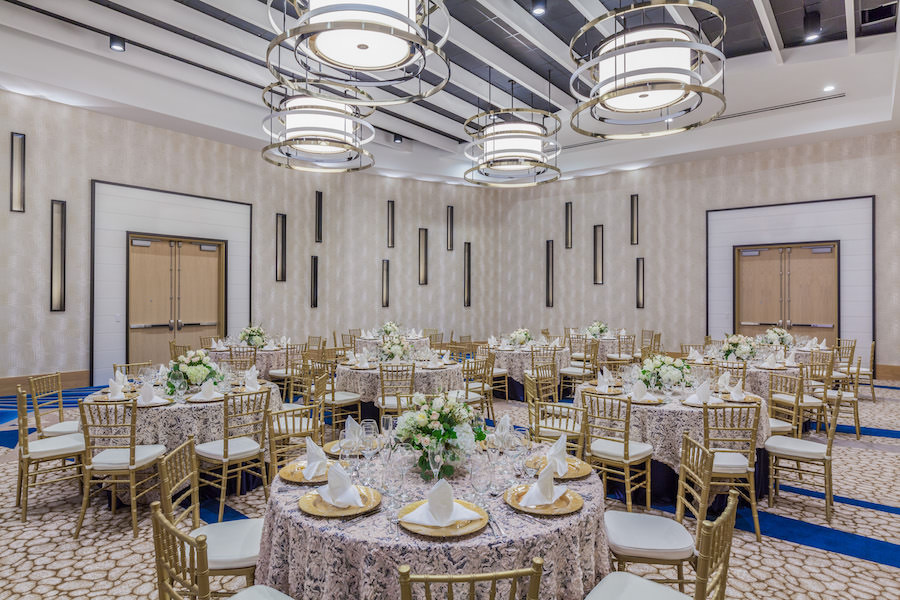 Ballroom Wedding Reception Decor with Rustic Wooden Chairs at Clearwater Beach Wedding Venue Wyndham Grand | Clearwater Beach Wedding Venue | Wyndham Grand Clearwater Beach