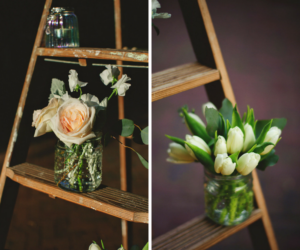 Blush Roses and Ivory Tulip Wedding Ceremony Decor on Ladder | St. Petersburg Wedding Florist Iza's Flowers