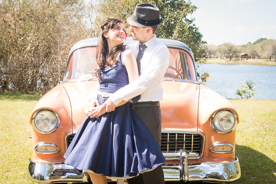 Tampa Vintage Car Wedding Engagement Session Portraits