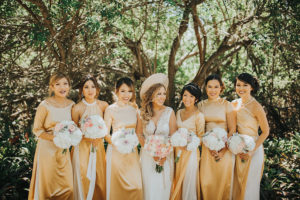 Bridal Party Bridesmaids Portrait in Gold Asian Vietnamese Dresses | Tampa Bay Wedding Photographer Rad Red Creative