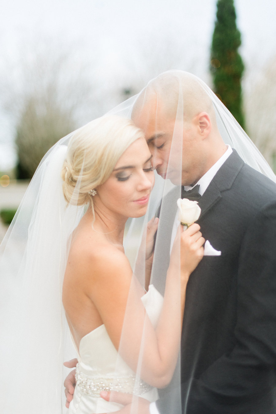 Bride and Groom Garden Wedding Portrait with Veil | Tampa Country Club Wedding Venue The Palmetto Club