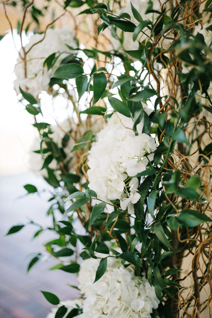 White Floral and Greenery Decor Details at Outdoor Wedding | Sarasota Wedding Florist Apple Blossoms Floral Design