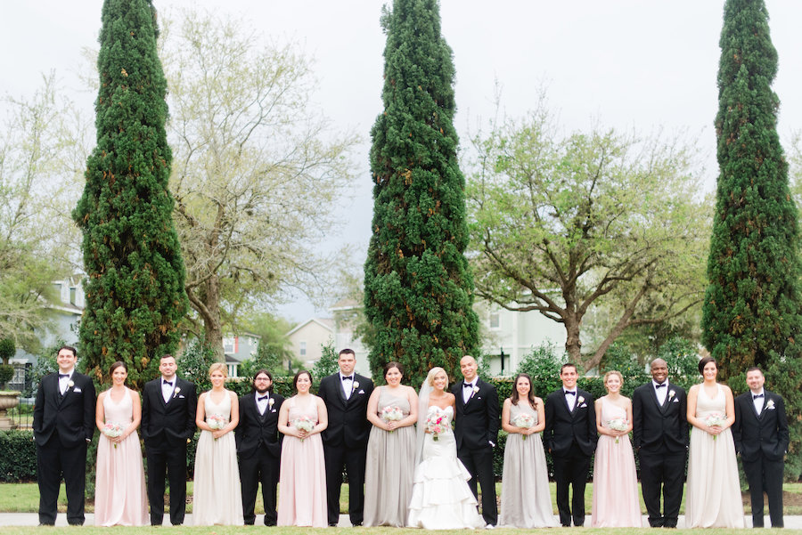 Mismatched Pastel Bridesmaids Dresses | Blush Pink, White and Hot Pink Fuchsia Wedding Bouquet with Succulents