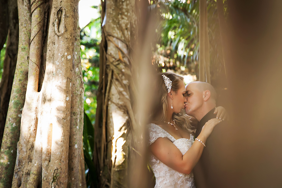 Bride and Groom Outdoor Wedding Portrait in Bayan Trees in Woods | Sarasota Wedding Photographer Limelight Photography