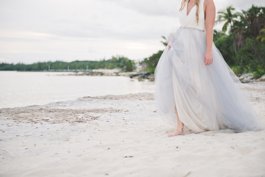 Bahamas Destination Beach Caribbean Bride with Blue Tulle Skirt Wedding Dress | Aisle Society Weddings Abaco Beach Resort