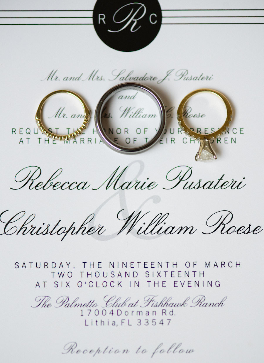 Elegant, Modern Black and White Wedding Invitation with Wedding Rings