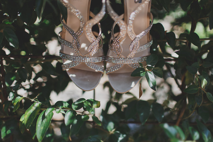 Strappy Nude Open Toe Wedding Shoes with Rhinestones
