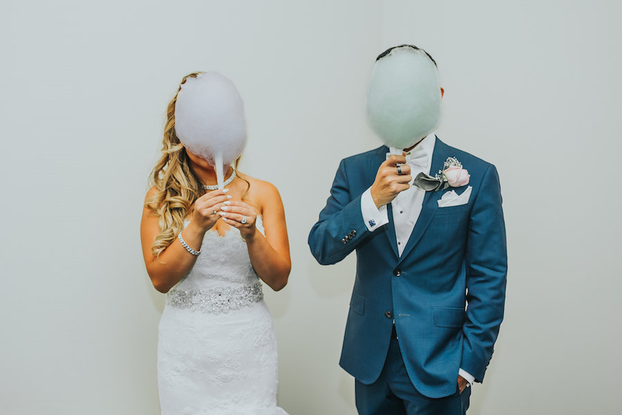Bride and Groom Fun, Whimsical Wedding Portrait with Cotton Candy | Tampa Bay Wedding Photographer Rad Red Creative