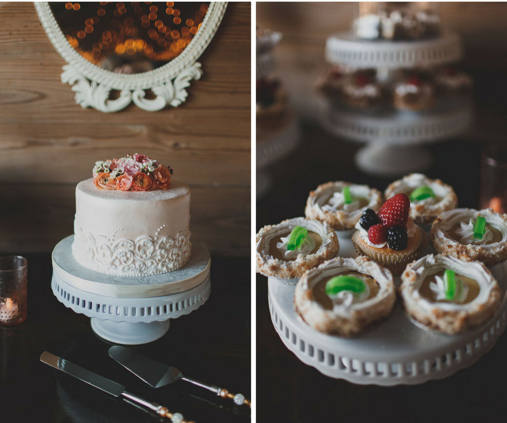 Mini Fruit Tarts and Small 1-Tier Wedding Cake Topper for Wedding Dessert Table | Rustic Wedding Cake Alternatives | Wedding Cake by Alessi Bakeries