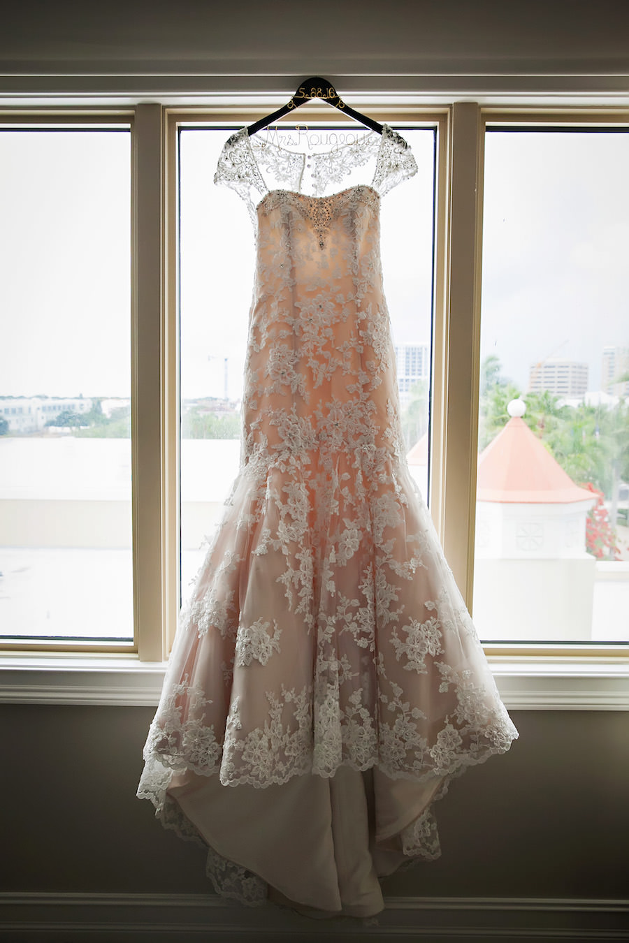 Blush Ivory Beaded Wedding Dress with Straps on Mrs Last Name Hanger