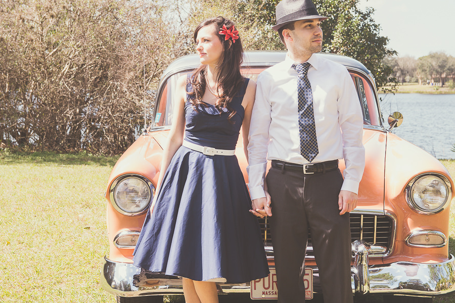 Tampa Vintage Car Wedding Engagement Session Portraits