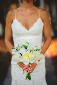 Bridal Wedding Portrait in Ivory Lace Katie May Wedding Dress with Spaghetti Straps and Elegant Ivory Wedding Bouquet of Ivory Peonies and Greenery | St. Petersburg Wedding Florist Iza’s Flowers