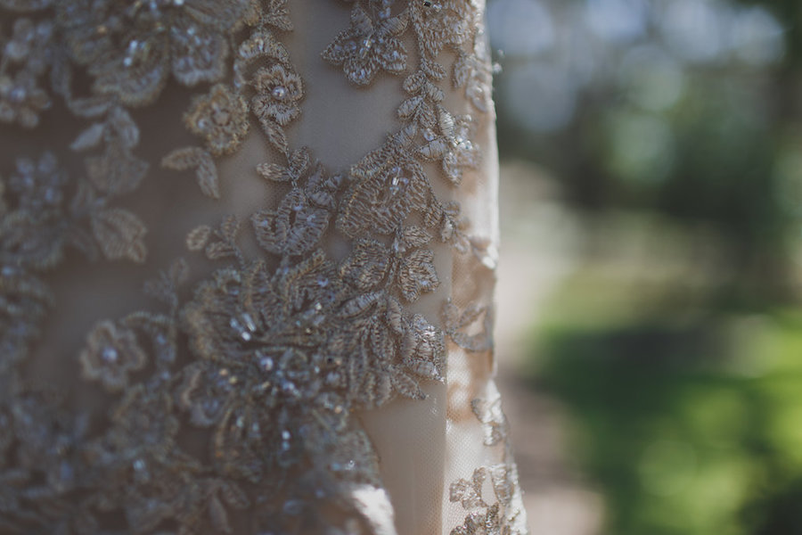 Cream/Off-White Beaded Lace Wedding Dress