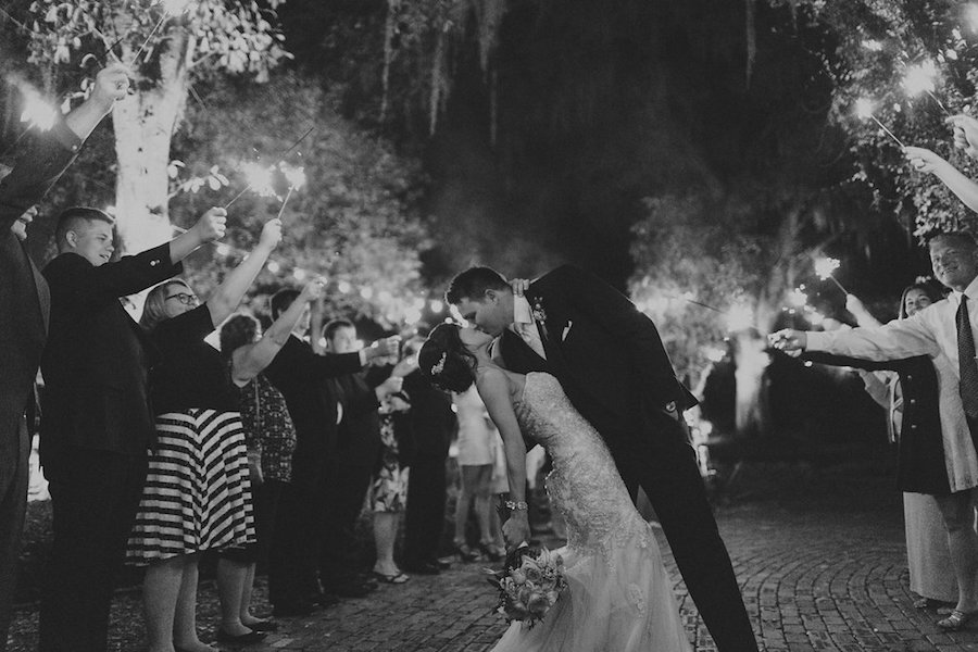 Bride and Groom Sparkler Wedding Reception Exit at Cross Creek Ranch Wedding Venue in Tampa FL