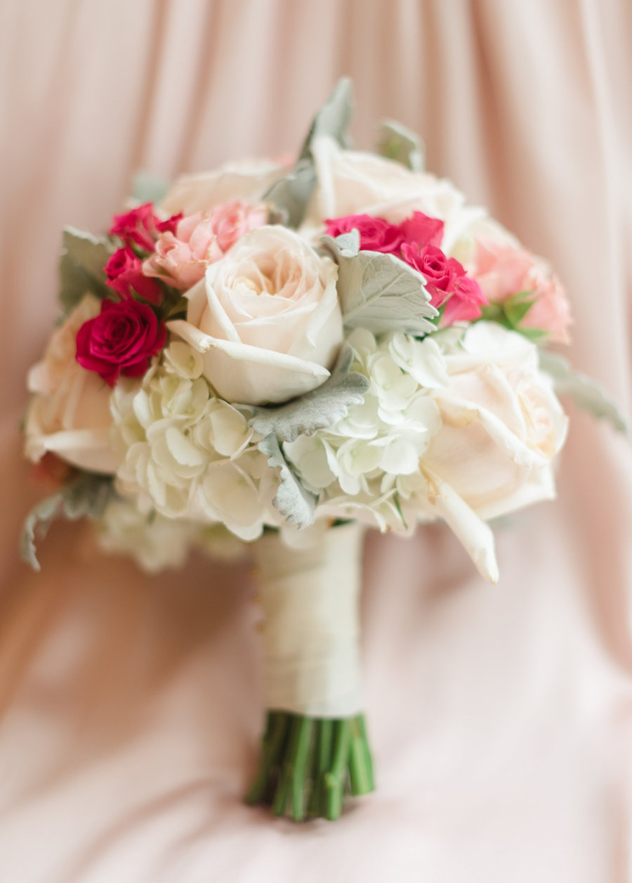 Blush Pink, White and Hot Pink Fuchsia Wedding Bouquet with Succulents