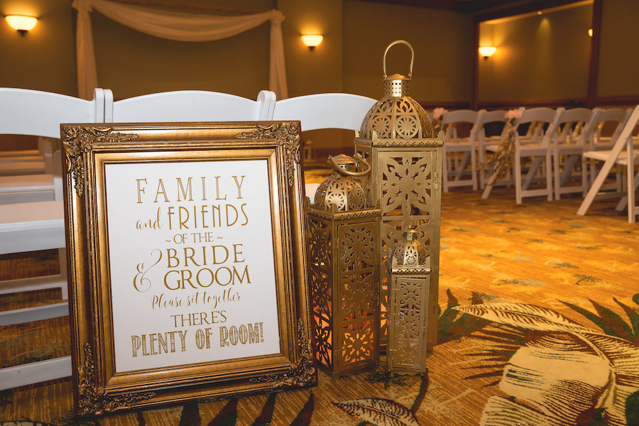 Ballroom Tampa Bay Indoor Wedding Ceremony with Gold Lantern Decor | Waterfront Wedding Venue Hyatt Regency Clearwater Beach | Wedding Planner Special Moments Event Planning