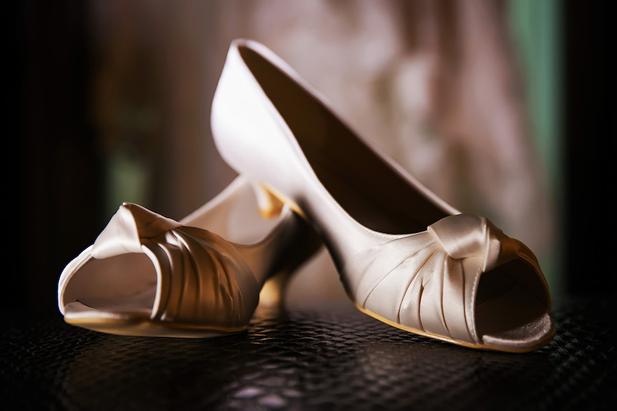 Ivory, Tan Satin, Peep Toe Bridal Wedding Shoes