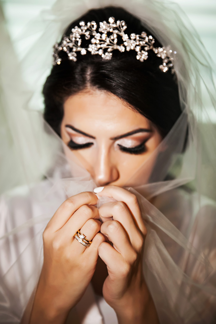 Indian Bridal Hair and Makeup Portrait with Veil | Downtown Tampa Wedding Photographer Limelight Photography