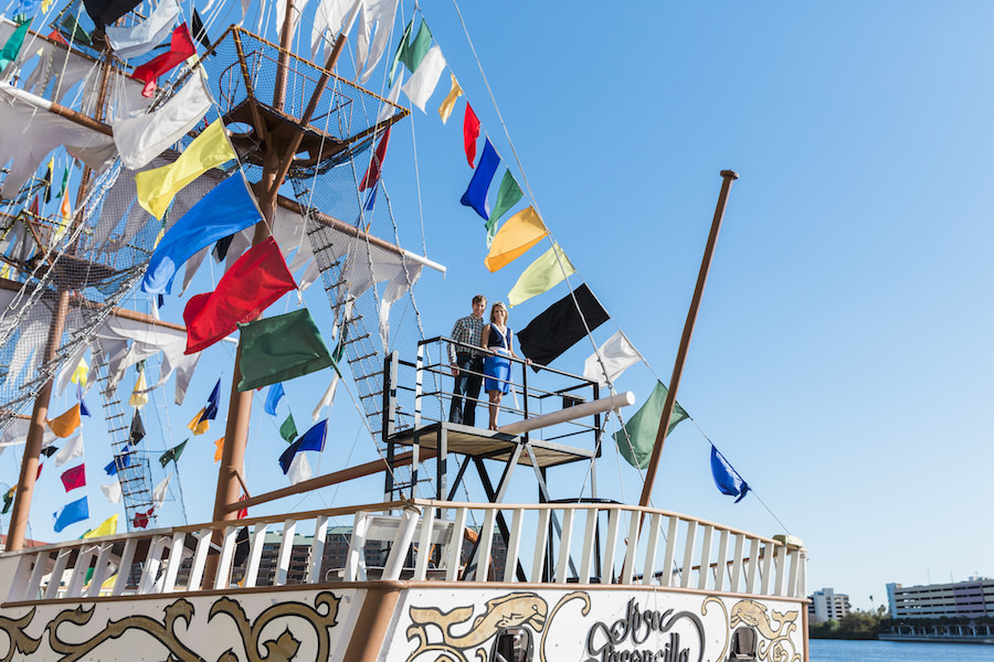 Unique Downtown Tampa Wedding Engagement Portraits on Gasparilla Pirate Ship