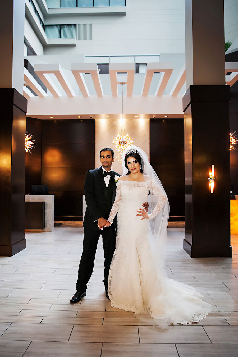 Elegant Indian Bride and Groom Wedding Portrait | Downtown Tampa Hotel Wedding Venue Hilton Downtown | Wedding Photographer Limelight Photography