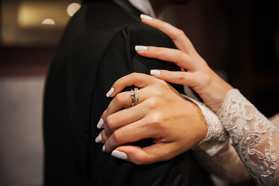 Bride and Groom Wedding Portrait with Wedding Band and Engagement Ring | Downtown Tampa Wedding Photographer Limelight Photography