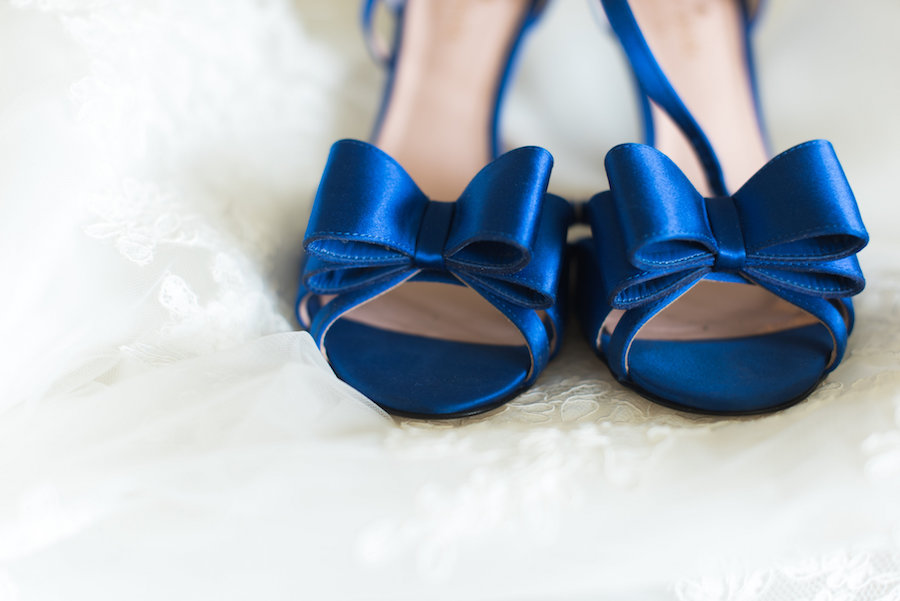 Blue Satin Wedding Shoes | Wedding Getting Ready Details | St. Pete Wedding Photographer Caroline and Evan Photography