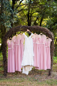 Blush Pink Bridesmaids Dress with Wedding Gown Portrait | Wedding Getting Ready Portraits | Tampa Wedding Photographer Kera Photography