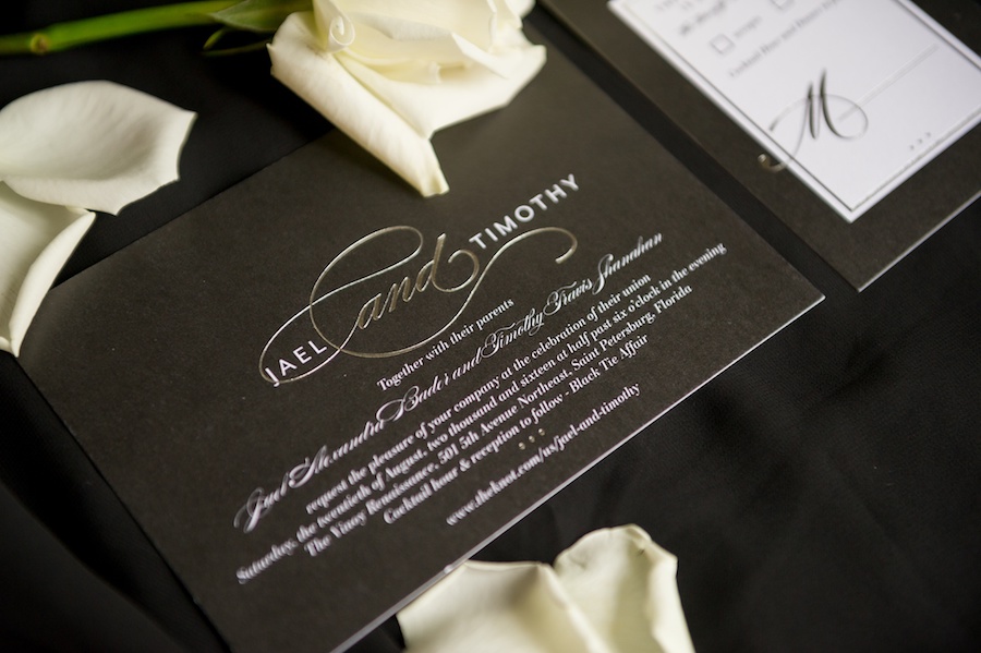 Black, Silver and White Elegant Modern Wedding Invitation Suite