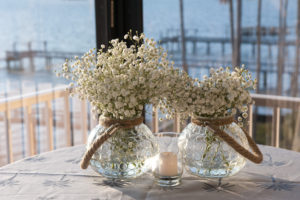 Baby's Breath Floral Centerpieces at Dunedin Waterfront Wedding Reception Venue Beso Del Sol