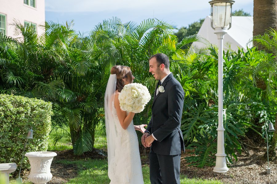 Bride and Groom Outdoor St. Pete Wedding First Look Portrait | St. Petersburg Wedding Photographer Andi Diamond Photography