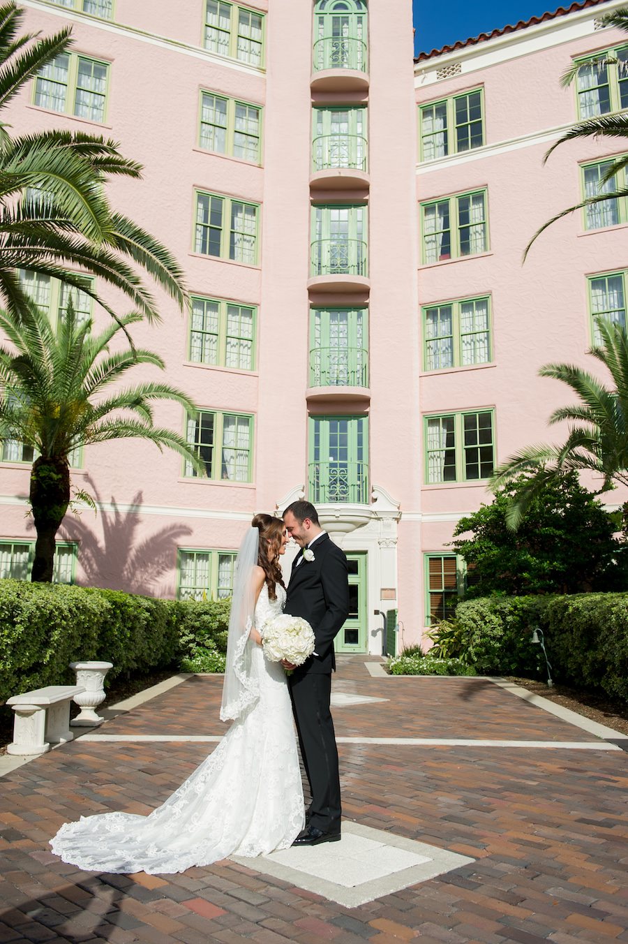 Bride and Groom Outdoor St. Pete Wedding First Look Portrait at Vinoy Renaissance | St. Petersburg Wedding Photographer Andi Diamond Photography