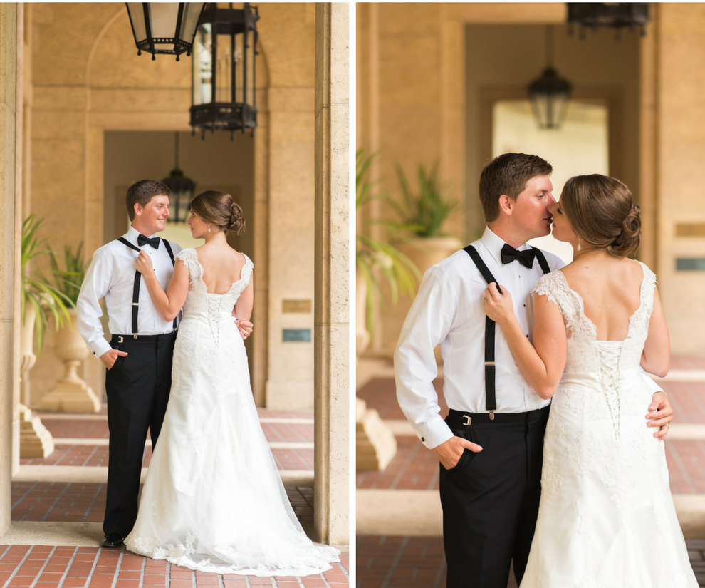 Bride and Groom Wedding Day Portrait at Downtown St. Pete Wedding Venue Museum of Fine Arts | St. Petersburg Wedding Photographer Caroline and Evan Photography| Wedding Hair and Makeup Michele Renee The Studio