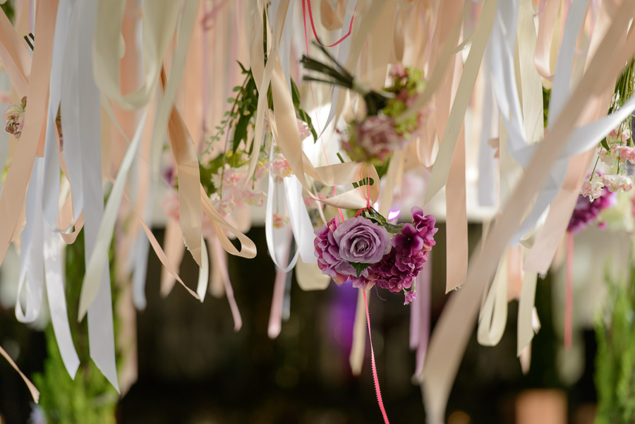 Hanging Purple Flowers at Spring Hill Wedding Reception