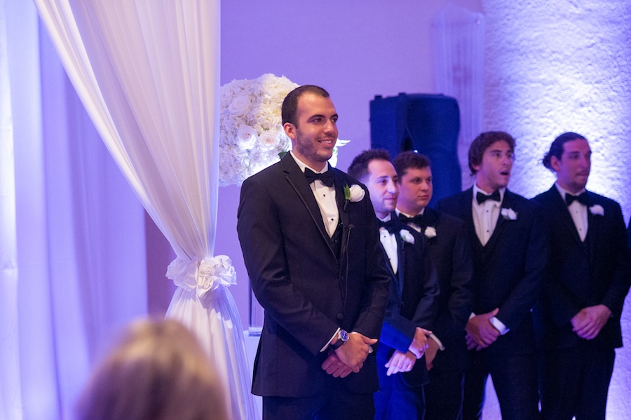 Groom and Groomsmen during Wedding Ceremony with White Drapery | St Pete Wedding Ceremony Vinoy Renaissance