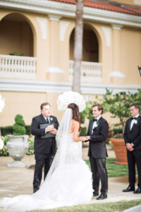 Elegant, Outdoor Wedding Ceremony Bride and Groom Portrait