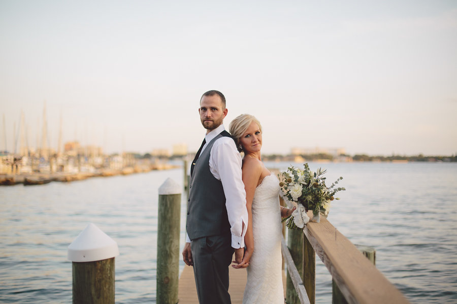Bride and Groom Wedding Portrait on Pier | Waterfront Sarasota Wedding Venue Palmetto Riverside Bed and Breakfast