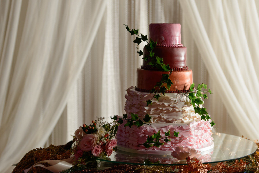 Five Tiered, Round, Ombre Blush and Red Wedding Cake