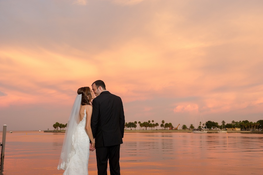 Outdoor Sunset St. Petersburg Bride and Groom Waterfront Wedding Portrait | St Petersburg Wedding Photographer Andi Diamond Photography