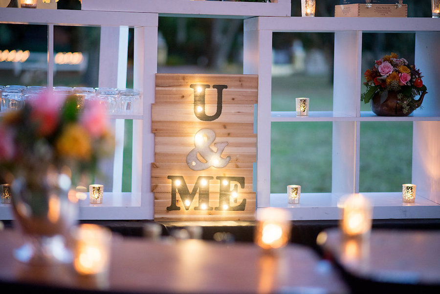 Bohemian Vintage Wedding Reception Decor with Tea Lights for Outdoor Tampa Bay Wedding Reception