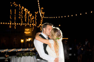 Bride and Groom Evening Wedding Portrait under Twinkle Lights | Tampa Wedding Photographer Kera Photography