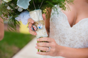 Ivory Bridal Wedding Portrait in Sweetheart Lace Martina Liana Wedding Dress with Memory Locket on Bouquet