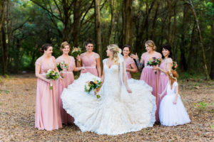 Bridal Wedding Portrait in Sweetheart Wedding Dress with Bridesmaids in Blush Pink Dresses with Earthy Bohemian Bouquets | Tampa Wedding Photographer Kera Photography