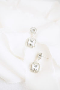 Wedding Day Jewelry | Princess Cut Diamond Drop Earrings