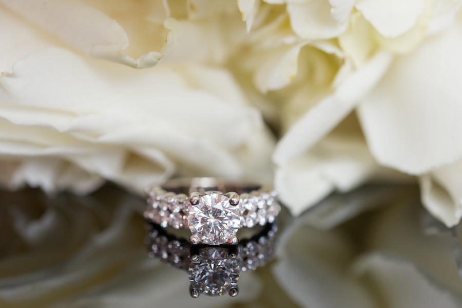 Bridal Round Diamond Wedding Engagement Band Portrait with White Flowers