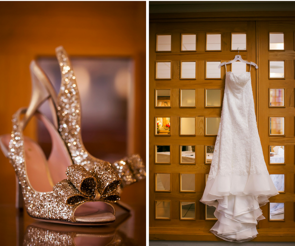Bride Gold Sparkle Glitter Wedding Open Toe High Heel Wedding Shoes | Alfred Sung Wedding Dress