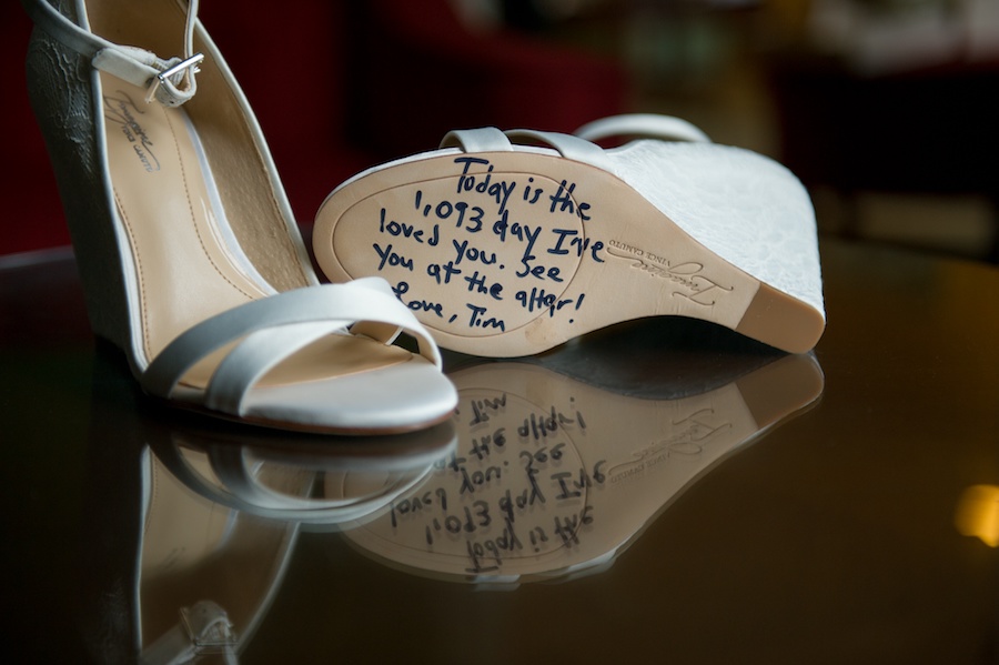 White-Ivory Open Toed Wedding Shoes with Note from Groom